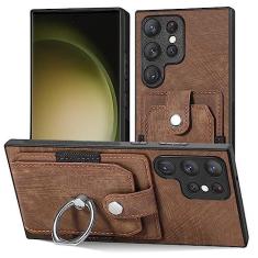 Imagem de Capa de telefone com slot para cartão de carteira para Samsung Galaxy S21 S20 FE S23 S21 Ultra Plus magnético suporte para anel de dedo capa de couro, marrom, para Galaxy A14 5G