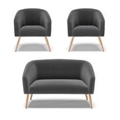 Imagem de Kit 1 Sofá Namoradeira E 2 Poltronas Stella Bouclê Grafite Pés Palito Natural - D`rossi