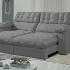 Imagem de Sofá Retrátil e Reclinável Barcelona 210 cm Veludo com Molas Ensacadas Cinza Prata