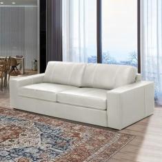 Imagem de Sofá Decorativo Agatha 3 Lugares Sala de estar 235cm Pés em Madeira Couro Off White G88 - Gran Belo