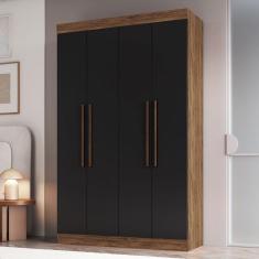 Imagem de Guarda-Roupa Solteiro Orlando 4 Portas 2 Gavetas Castanho/Preto - Doripel