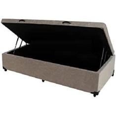 Imagem de Cama Box Com Baú Solteiro Suede Bege (Blindado) - Real Comfort Estofad