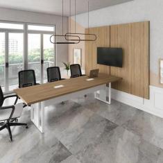 Imagem de Mesa Escritório 2,70m 2 CX de Tomada e Painel de TV Duplo F5 - F5 Offi