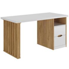 Imagem de Mesa Escrivaninha Home Office 142cm 2 Gavetas Dora A02 Branco Olmo - L
