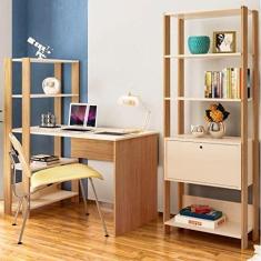 Imagem de Conjunto Home Office 2 Peças Escrivaninha Match e Estante Artely Off White/carvalho