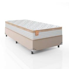 Imagem de Cama Box Solteiro Colchão Molas Ensacadas 88x188x65cm Branco/Bege - Suporta Até 130kg Branco Nature
