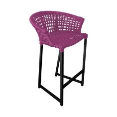 Imagem de Banqueta Reis Em Corda Náutica E Base Em Alumínio Preta Para área Gourmet - Externa Rosa - Cor: Rosa