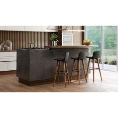 Imagem de Kit 3 banquetas para balcão de cozinha Linea Preto Alto Padrão Pes de Madeira