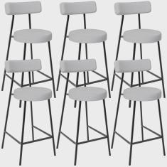 Imagem de Kit 06 Banquetas Baixa Para Cozinha Sala De Jantar Bancada Milão L02 Linho Cinza - Lyam Decor