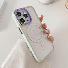 Imagem de Capa de telefone transparente magnética de luxo para iPhone 14 13 12 11 Pro Max Skin Feel Laser Metal Camera Protection Capa de acrílico macio, verde claro, para iPhone 14 Pro