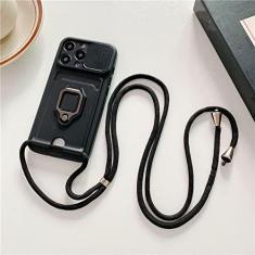 Imagem de Capa de cartão de suporte de anel de silicone de cordão transversal para iphone 13 11 12 14 pro max xs x xr 6 8 7 plus se capa de câmera deslizante, preta, para iphone xr