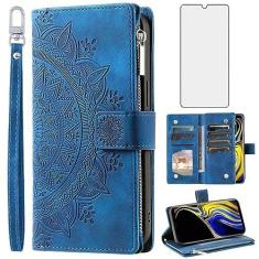 Imagem de Asuwish Capa de telefone para Samsung Galaxy Note 9 capa carteira com protetor de tela de vidro temperado e alça de pulso Mandala flor couro flip zíper compartimento para cartão Cell Note9 Not S9