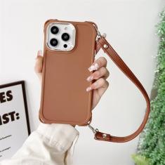 Imagem de Capa de telefone com suporte de pulseira de silicone para iPhone 15 14 13 12 11 Pro Max 14 Pro Plus com corda de mão capa macia, marrom, para iPhone 15Pro Max