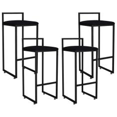 Imagem de Kit 04 Banquetas Altas Para Cozinha Sala de Jantar Hanna L02 Preto Suede Preto - Lyam Decor