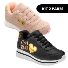 Imagem de Kit 2 Pares Tênis Para Menina Infantil Feminino Escolar - Club Happy, 