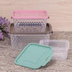 Imagem de KIT CONJUNTO 3 POTES PORTA MANTIMENTOS ALIMENTOS PLASTICO MULTIUSO TAPUER 3 TAMANHOS COM TAMPA E TRAVA EFEITO CRISTAL
