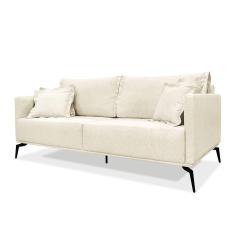 Imagem de Sofá 3 Lugares Pé De Ferro Preto Rafaela 200 Cm Linho S04 - D'rossi Cor Natural