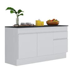 Imagem de Balcão Cozinha com Rodapé Gabinete Pia 150 cm 3 Portas 1 Gaveta Veneza Multimóveis Mp2107.891 Branco