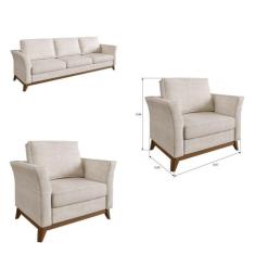 Imagem de Conjunto de Sofá 3 lugares e 2 Poltronas Vinkel Casa de Pedra Estofados Bege/Branco