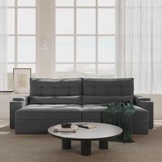 Imagem de Sofá Retrátil Reclinável com Porta Copos e Usb 4 Lugares 290cm Embaúba Extra Cabecasa