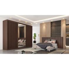 Imagem de Guarda Roupa Casal com 3 Portas de Correr e Espelho Central - Athenas-Ipê - Móveis Europa