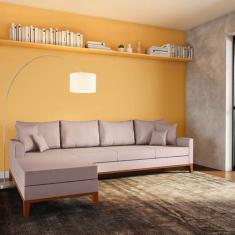 Imagem de Sofá 4 Lugares Rafael Com Chaise Esquerdo Linho Cru - Mobly