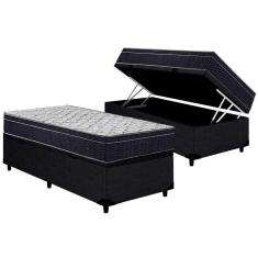 Imagem de Cama Box Baú Solteiro: Colchão Espuma D45 Ortobom Airtech 150 + Base Crc Courano Black(88x188)