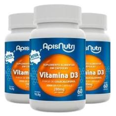 Imagem de Kit 3 Vitamina D3 Colecalciferol 2000UI Apisnutri 60 cápsulas 280mg