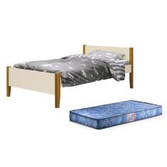 Imagem de Cama Solteiro Simba Areia Fosco Com Pés Amadeirado E Colchão D20 - Reller Móveis Areia Fosco