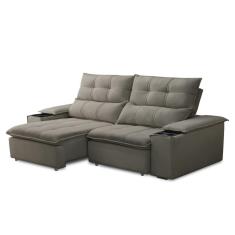 Imagem de Sofá Retrátil 3 Lugares com Porta Copo 210cm Malta F05 Veludo Marrom - Mpozenato