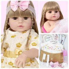 Imagem de Boneca Bebê Reborn Real 100% Silicone Loira 20 Acessórios - Cegonha Re