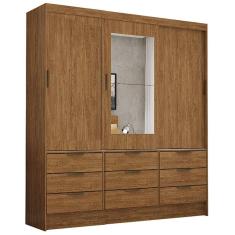 Imagem de Guarda Roupa Sevilha Casal com Espelho 3 Portas 9 Gavetas Carioca Cor Cinamomo