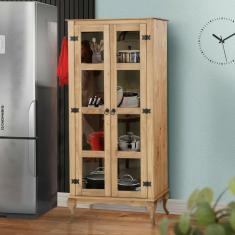 Imagem de Paneleiro Rústico Madeira Maciça 2 Portas Em Vidro Mel Shop JM