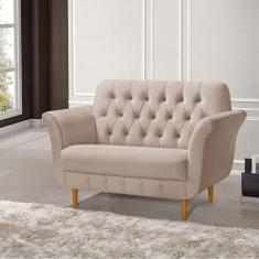 Imagem de Namoradeira Pés Palito Em Madeira Playa 2 Lugares Veludo Bege - Bege