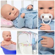 Imagem de Boneco Bebe Reborn Realista Menino Careca Com Kit 10 Itens