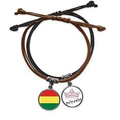 Imagem de DIYthinker Pulseira de couro com estampa de marcas de símbolos da Bolívia com corrente de mão