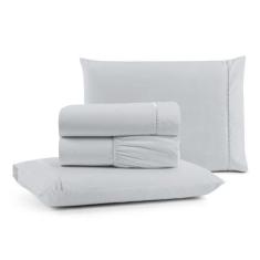 Imagem de Jogo De Lençol King Mirante 100% Algodão 4 Peças - Cinza - Casa Show E