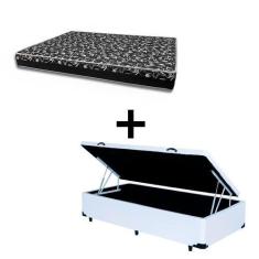 Imagem de Cama Box Baú Solteiro 88 - Tecido Sintético Branco Com Colchão Belize