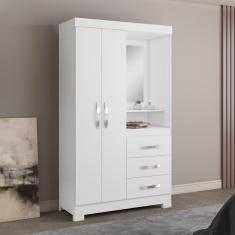 Imagem de Guarda-roupa Solteiro Espelho 2 Portas 3 Gavetas Branco