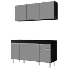 Imagem de Armário Aéreo Argélia e Balcão Gabinete Para Pia 150cm sem Tampo Marrocos Preto/Cinza - Lumil