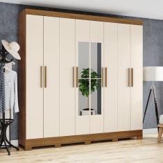 Imagem de Guarda-roupa 8 Portas 4 Gavetas com Espelho B51 Marrom e Off White