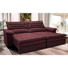 Imagem de Sofá Retrátil e Reclinável 2,52m Molas Ensacadas Cama Inbox Alemanha de Viscoelástico Velusoft Vinho