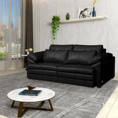 Imagem de Sofá Decorativo Piece Bipartido Retrátil Sala de Estar 215cm Couro Preto G58 - Gran Belo