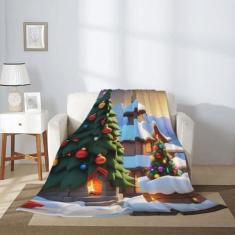Imagem de Árvore de Natal Branca Neve Família Casa Flanela Leve Cama Sofá Viagem Acampamento Cobertor Cobertor de Veludo Macio Pelúcia Cobertor Decorativo Fofo Todas as Estações