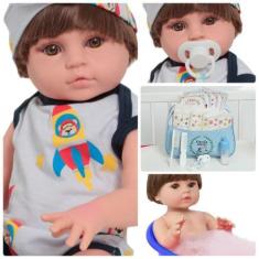 Imagem de Boneco Reborn de Silicone Cabelo Castanho Com Bolsa Enxoval - Cegonha 