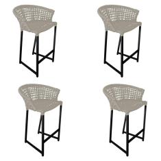 Imagem de Kit 4 Banquetas Reis em Corda Náutica e Base em Alumínio Preta para Área Gourmet - Externa Areia