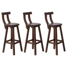 Imagem de Kit 3 Banquetas Alta Com Encosto Madeira Maciça - Imbuia