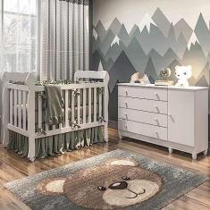 Imagem de Quarto de Bebê Taís Berço 3 em 1 Lila Cômoda Infantil 4 Gavetas com Porta Branco Brilho Carolina Baby