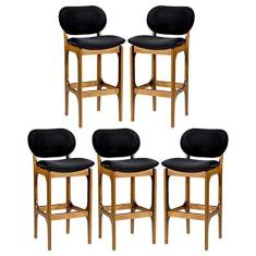 Imagem de Kit 5 Banquetas Alta Decor 50 x 104 Cm Madeira Maciça Imbuia Suede Preto L14 - RMI