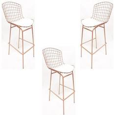 Imagem de Kit 3 Banquetas BERTÓIA cor Rosê assento  tubular altura 70cm - Poltronas do Sul